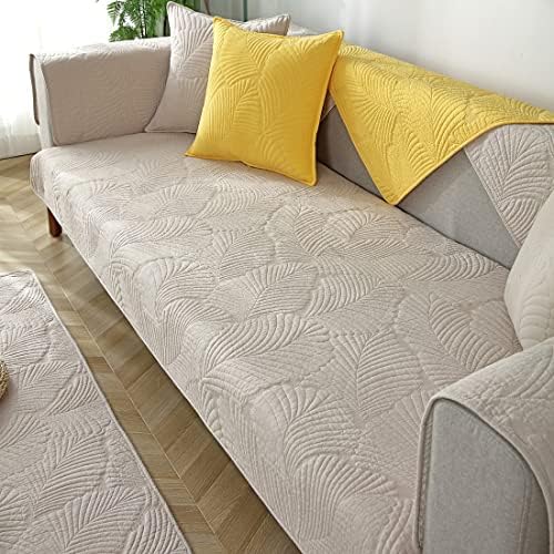 Solid Color Leaf Cotton Quilted Armrest Covers Backrest Covers Anti-Slip Soft Sofa Cover Armchair Slipcovers for Dogs Cats Pet (Khaki,28''x28'') - Image 4