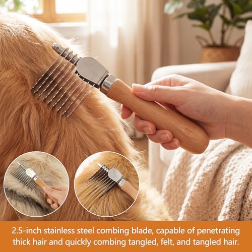 3 Pcs Pet Dematting Comb Set, Undercoat Rake & Stainless Steel Grooming Combs for Dogs & Cats, Serrated Tool to Remove Mats, Knots & Tangles for Wavy, Curly & Long Haired Pets - Image 7