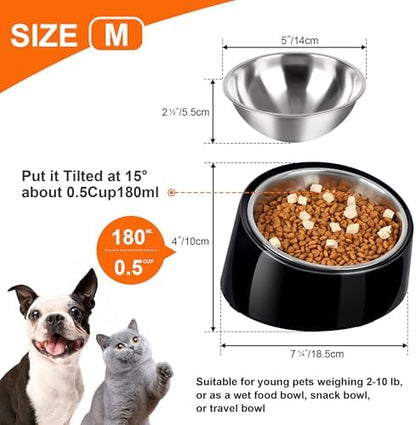Tilted Dog Bowl Non-Slip & Non-Spill Pet Feeder with Elevated Detachable Melamine Stand, Easy to Get Food Dog Dish, M/180ml Black - Image 2