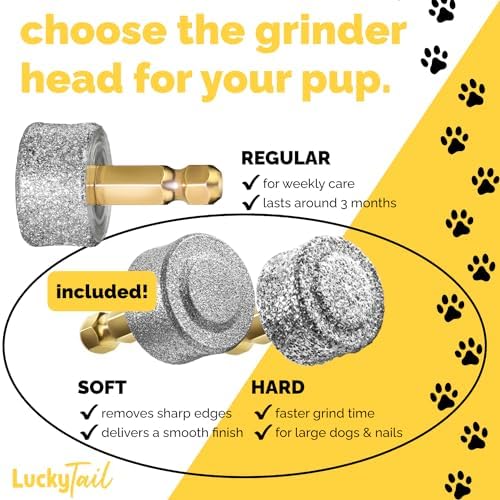 LUCKY TAIL - Dog Nail Grinder - Hard & Soft Replacement Heads - Small & Large Dogs - Premium Quality - Diamond Tip Drill Bit - Professional Dog Nail Trimmers - Grooming Tool kit - 2 Pack - Image 2