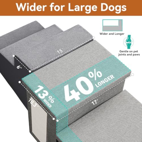 Zerbuger Dog Stairs with Storage, Grey Cat Scratcher 3 Steps Ramp no Condo - Image 3