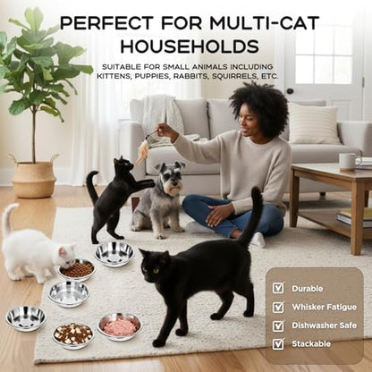 6PCS 304 Stainless Steel Pet Bowl for Cats & Dogs – Food Grade, Non-Toxic, Rustproof, Dishwasher Safe, Wide Whisker Friendly Cat Food Water Feeding Bowl - Image 5