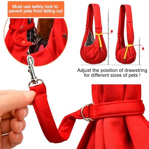 Tomkas Small Dog Cat Sling Carrier Puppy Purse Travel Wrap Soft Crossbody Pet Bag (Red, M - Zip Pocket & Classic Strap) - Image 3