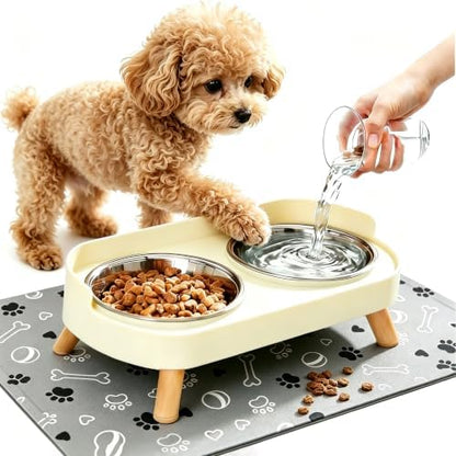 Elevated Dog Bowls with Mat, 2 Stainless Steel for Small Dogs Under 25 Lb by DIRZHX