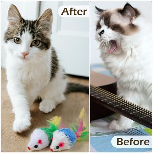 60 PCS Furry Cat Toys Squeak Mouse Rattle Mice Cat Catcher Pet Toys with Feather Tails (Random Color) - Image 4