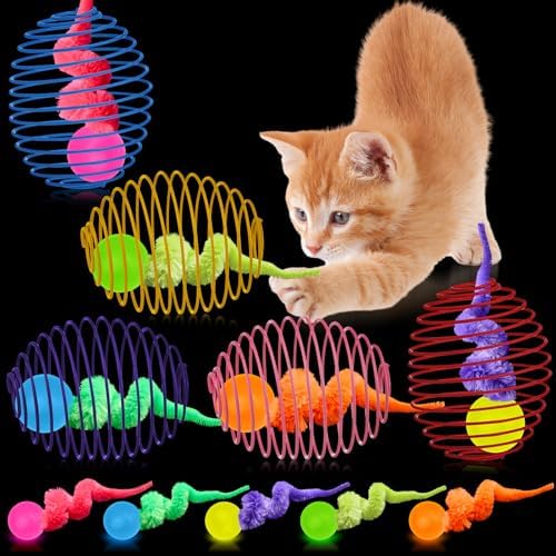 Jecery 5 Pcs Cat Toys Spring,Caterpillar Bouncy Ball,Multicolor by Jecery