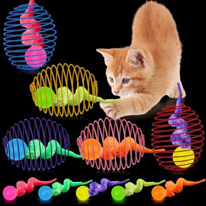 Jecery 5 Pcs Cat Toys Spring,Caterpillar Bouncy Ball,Multicolor by Jecery
