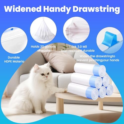 60 Pack Jumbo Cat Litter Bags - 3MIL Extra Thick Leakproof Litter Box Liners, 37"x18" Heavy Duty Drawstring Cat Litter Liners for Automatic Litter Box, Odor Control Disposable Kitty Litter Bags 6 Roll - Image 5