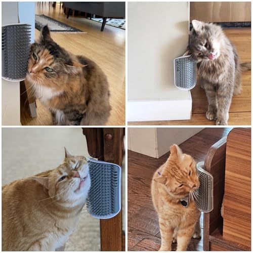 Kingtree Cat Wall Scratcher Self Groomer with Catnip, 2PCS Softer Cat Corner Brush Face Scratchers, Wall Corner Groomer Self Grooming Massage Combs for Long & Short Fur Cats - Image 2