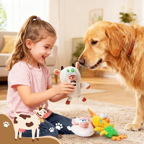 Nocciola Squeaky Dog Toys, Durable Farm Critter Plush Stuffed Dog Toys with Crinkle & 3 Unique Realistic Animal Squeak Sounds to Keep Dogs Busy, Puppy Teeth Toys for Small, Medium & Large Dogs - Image 6