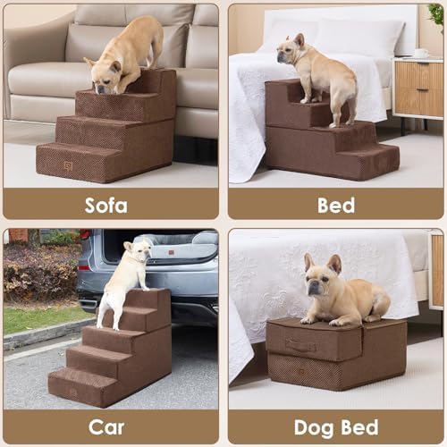 EHEYCIGA Dog Stairs for Small Dogs 13.5" H, 3-Step Dog Steps for Cats, Brown - Image 6