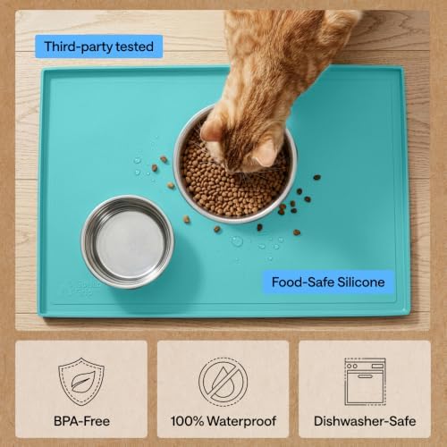 GORILLA GRIP Waterproof Dog Food Mat, Pet Feeding Placemat, 18x12 Turquoise - Image 6