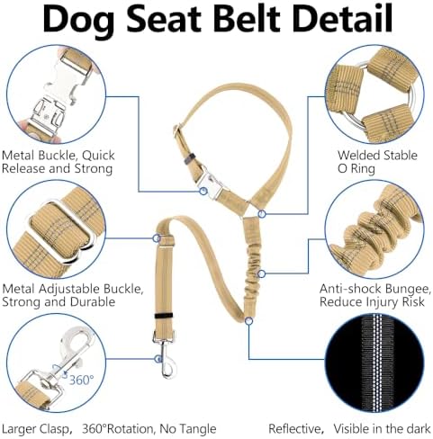 Plutus Pet Dog Seat Belt for Car Headrest, Reflective with Elastic Bungee - Image 2