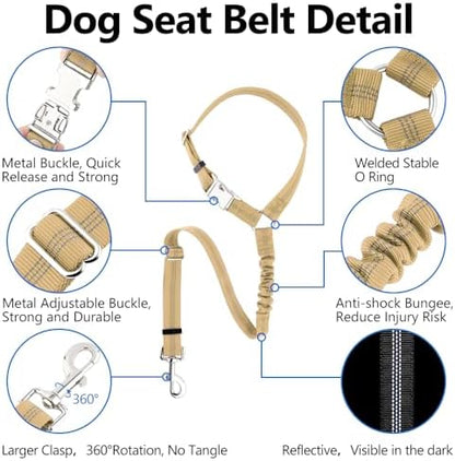 Plutus Pet Dog Seat Belt for Car Headrest, Reflective with Elastic Bungee - Image 2