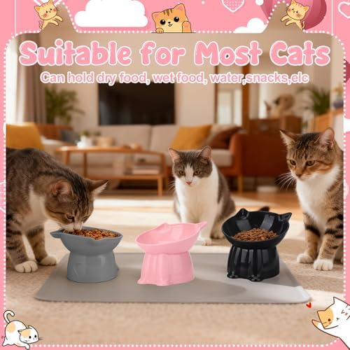 3 Pcs Elevated Cat Bowls 15°Raised Cat Food Bowl with Silicone Mat Grey - Image 6