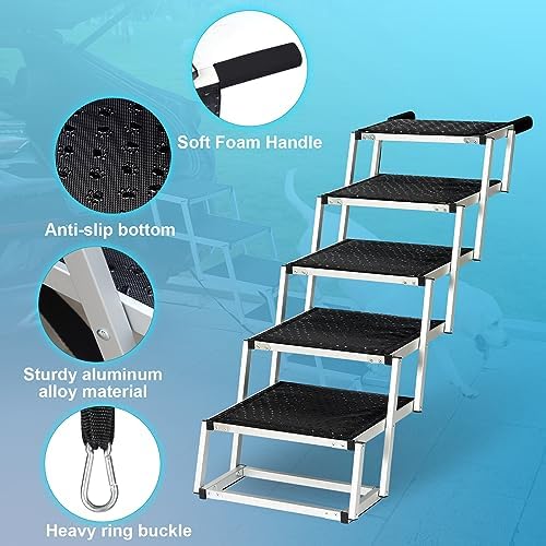 Uross Dog Stairs for Car 5 Steps - Collapsible Dog Steps Ramp for Car and SUV, Aluminum Pet Ramp Stairs for Large Dogs,Telescoping Ladder for Truck, High Bed - Image 3