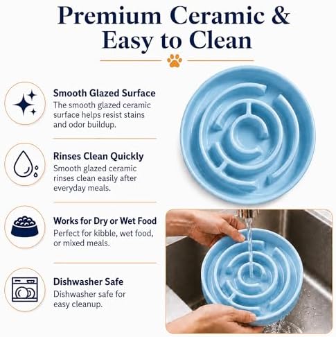 Ceramic Slow Feeder Dog Bowl 1.5 Cup Puzzle Dish for Small Medium Dogs - Image 4