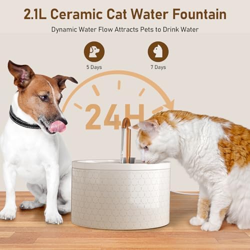 DOOOB Ceramic Cat Water Fountain, 2.1L/71oz Cat Fountain - Image 5