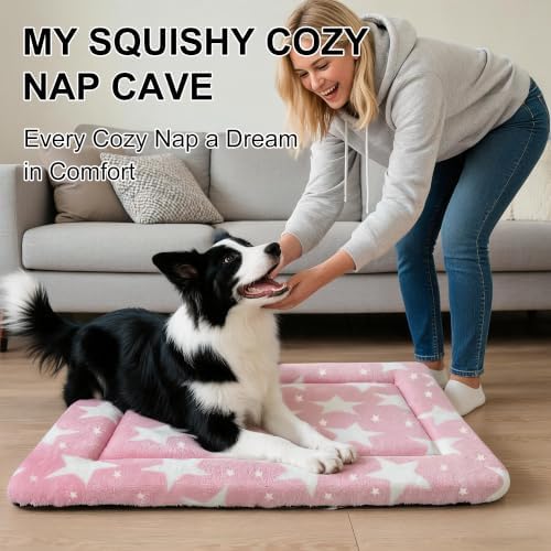 Dog Bed Mat, Reversible Crate Pad & Durable Dog Bed - Machine Washable Kennel Mat with Ultra Soft for Medium Dogs (Big&Small Stars Pink, 30" L*20" W*1.5" Th) - Image 5