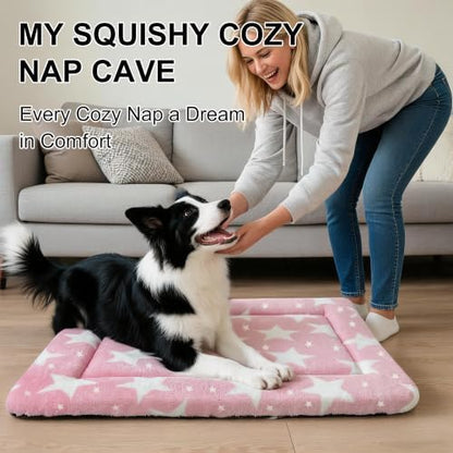 Dog Bed Mat, Reversible Crate Pad & Durable Dog Bed - Machine Washable Kennel Mat with Ultra Soft for Medium Dogs (Big&Small Stars Pink, 30" L*20" W*1.5" Th) - Image 5