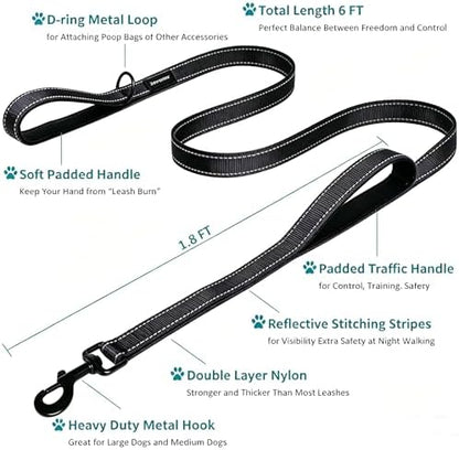 Dog Leash Heavy Duty - 2 Handles by Padded Traffic Handle for Extra Control, 6foot Long - Perfect for Medium to Large Dogs (6 ft, Black Blue) - Image 2