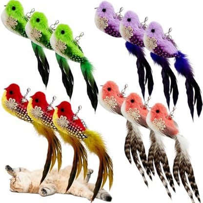 Cat Feather Toy Bird Refills, 12 Pieces Cat Wand Attachments Feather Bird Toy for Indoor Cats by CATDABIR