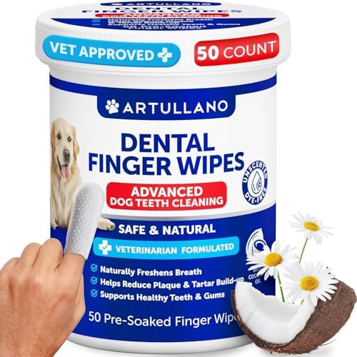 Dental Finger Wipes for Dogs Teeth - 50 Count - Unscented Dog Dental Wipes by ARTULLANO