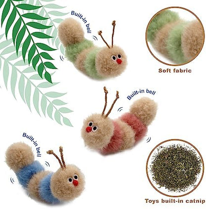 Jumpaws Interactive Natural Catnip Toy, with Rattle, Bite Resistant, for All Ages Indoor Cat, Shape of Caterpillar, Kitten Toy (Small/ 3 Pck/Cat Toy) - Image 4