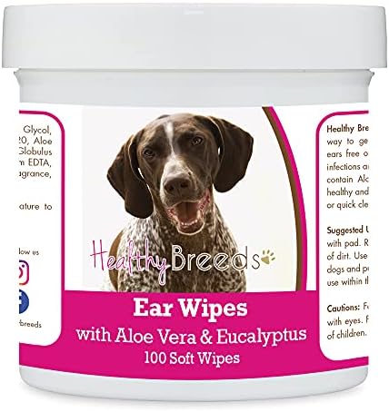 Healthy Breeds German Shorthaired Pointer Ear Cleaning Wipes with Aloe & Eucalyptus for Dogs 100 Count by HealthyBreeds