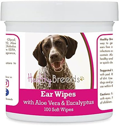 Healthy Breeds German Shorthaired Pointer Ear Cleaning Wipes with Aloe & Eucalyptus for Dogs 100 Count by HealthyBreeds