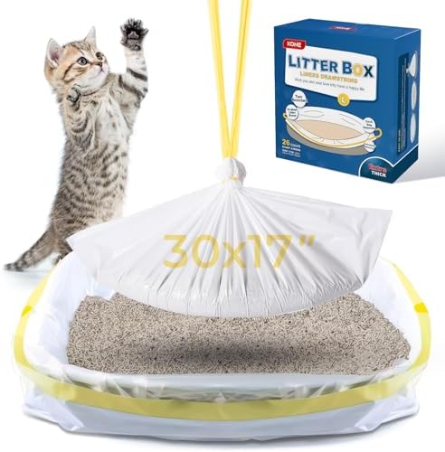 KONE Cat Litter Box Liners, 26 Count Extra Durable Large Drawstring Kitty Litter Pan Bags, 30" x 17" by KONE
