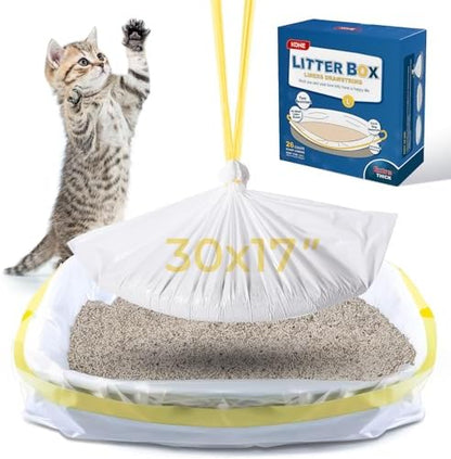 KONE Cat Litter Box Liners, 26 Count Extra Durable Large Drawstring Kitty Litter Pan Bags, 30" x 17" by KONE