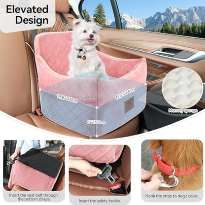 Dog Car Seat for Small/Medium Dogs, Dog Booster Car Seats with Thick Cushion for Dogs Under 35lbs, Detachable Washable Pet Bed with Storage Pockets, 2 Safety Belts (Pink) - Image 4