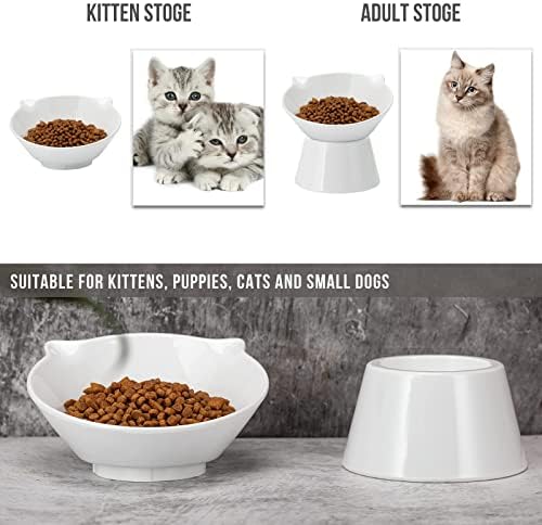 Detachable Elevated Cat Bowls, 15° Tilted Raised Cat Food Bowl Anti-Vomiting, Whisker Friendly, Adjustable Pet cat Dishes for Protecting Spine, Adult Kitten (White) - Image 4