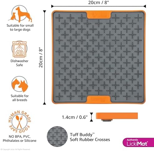 LickiMat Tuff, Heavy-Duty Buddy, Dog Slow Feeder Lick Mat, Boredom Anxiety Reducer; Perfect for Food, Treats, Yogurt, or Peanut Butter, Fun Alternative to a Slow Feed Dog Bowl, Orange - Image 2