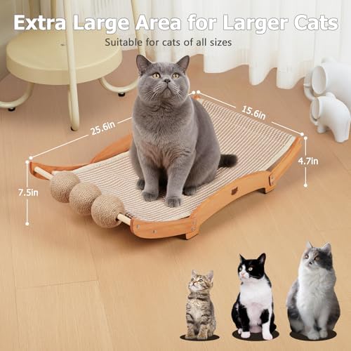 3 in 1 Sisal Cat Scratcher Bed, Solid Pine Cat Scratcher with Balls (Wood) - Image 3