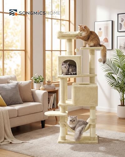 SONGMICS HOME Cat Tree for Indoor Cats, Multi-Level Cat Tower with Sisal Scratching Posts, Hammock and Condo, Beige - Image 2