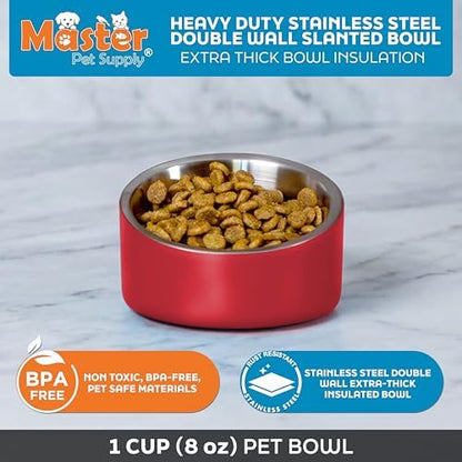 Master Pet Supply Stainless Steel Slanted Dog Cat Food Bowl 8 oz Crimson - Image 3