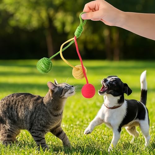 salbsever 2 Pcs Hanging Cat Toys Interactive Cat Toy Sisal Rope Ball Cats Scratching Rope Replacement Cats Cage Accessories for Indoors Fun - Image 5