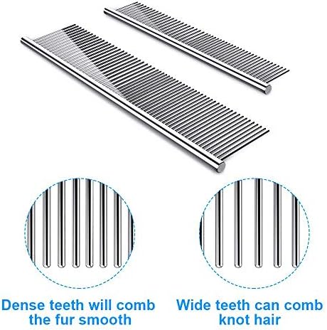 Cafhelp 2 Pack Dog Combs with Rounded Ends Stainless Steel Teeth, Cat Comb for Removing Tangles and Knots, Professional Grooming Tool for Long and Short Haired Dog, Cat and other pets, 6.3IN/7.4IN - Image 3