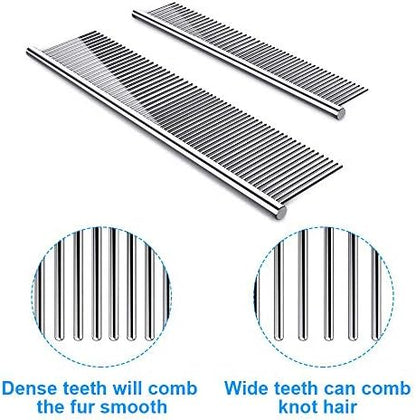 Cafhelp 2 Pack Dog Combs with Rounded Ends Stainless Steel Teeth, Cat Comb for Removing Tangles and Knots, Professional Grooming Tool for Long and Short Haired Dog, Cat and other pets, 6.3IN/7.4IN - Image 3