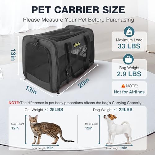 Cat Carrier 20"x13"x13", Foldable Soft-Sided Travel Pet Bag - Image 3