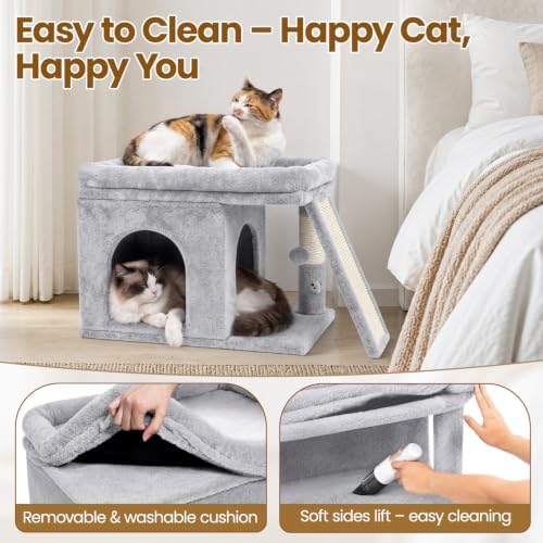 Cat Tree Tower with Scratching Post for Large Kitty, Light Grey - Image 5
