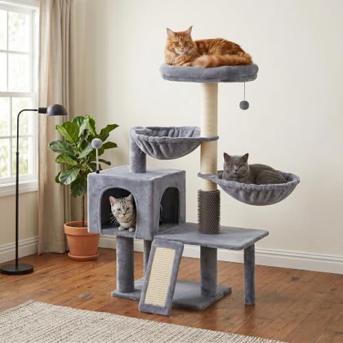 Smouatou Cat Tree with Cat Condo and Two Hammocks, Cat Tower with Scratching Posts and Scratching Pads Cat Toys, Grey - Image 3