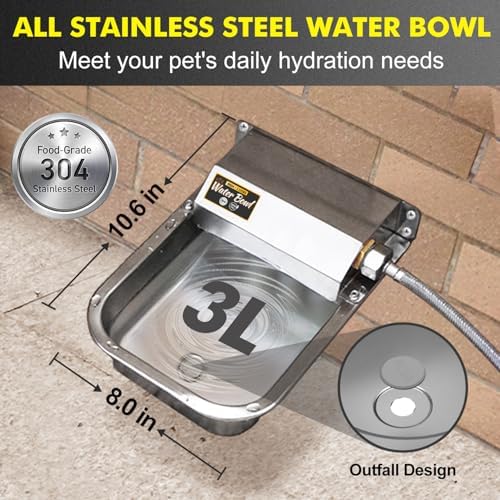 Automatic Water Dispenser for Dogs, 3L Stainless Steel Dog Water Bowl Dispenser, Automatic Water Feeder for Chicken & Livestock, Outdoor Auto-Fill Water Bowl Fit 3/4'' GHT Faucet, Easy Clean - Image 2