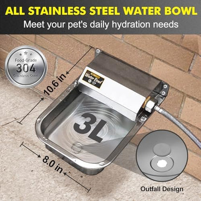 Automatic Water Dispenser for Dogs, 3L Stainless Steel Dog Water Bowl Dispenser, Automatic Water Feeder for Chicken & Livestock, Outdoor Auto-Fill Water Bowl Fit 3/4'' GHT Faucet, Easy Clean - Image 2