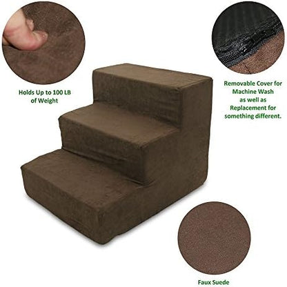 Best Pet Supplies 3-Step Pet Stairs, 18 by 15 by 13-Inch, Dark Brown Suede - Image 3