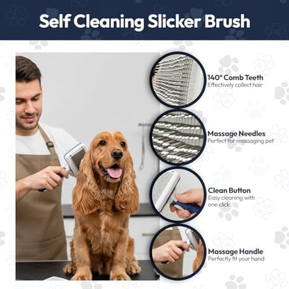 BPG Pet Grooming Tools for Dogs & Cats- Self Cleaning Slicker Brush, Deshedding & Dematting Grooming Dog Brush For Shedding, Removes Loose Fur & Tangles- Brooklyn Pet Gear - Image 2