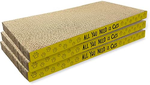 3 Pack Cardboard Cat Scratcher Pads Cat Scratching Board for Indoor Cats 16.5″Lx8.1″Wx0.8″H Dual-Side Corrugated Cats Scratching Post Reusable Supplies by Unknown