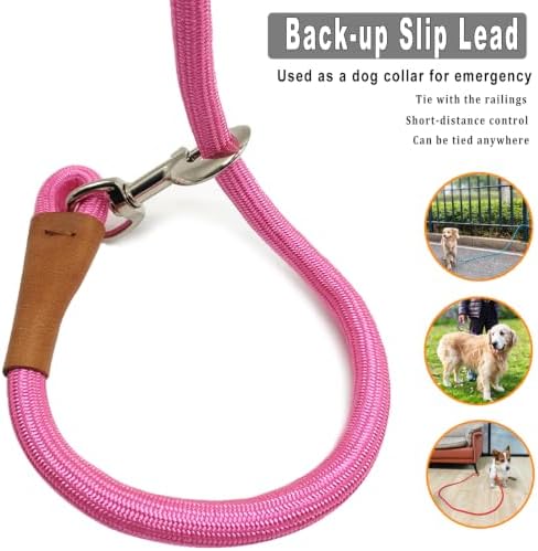 6 Foot Dog Tie Out Rope Leash, Training Tie Down Nylon Dog Tether for Indoor, Porch, Deck, Camping, Outdoor and Front Yard (1/2" x 6ft, Pink) - Image 3